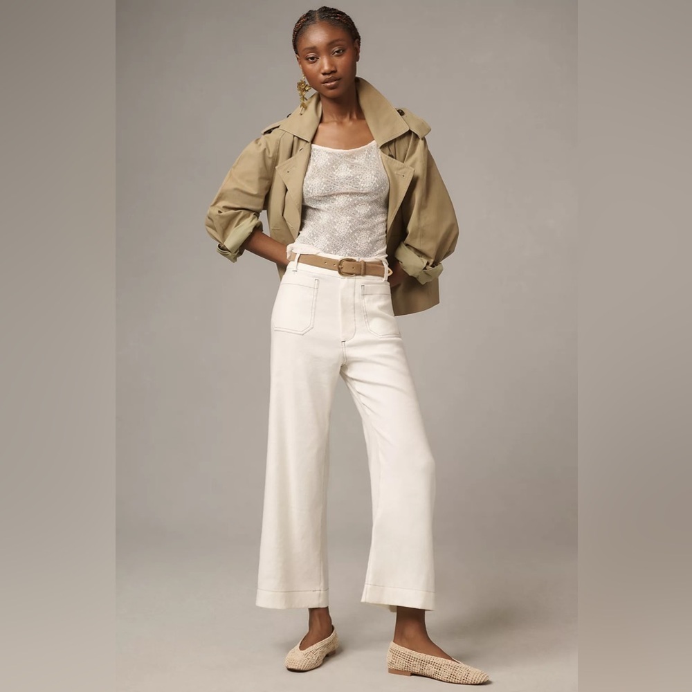 Anthropologie Colette Contrast-Stitch Linen Crop Wide Leg Pants - 33 Tall 5️⃣ - Picture 2 of 6